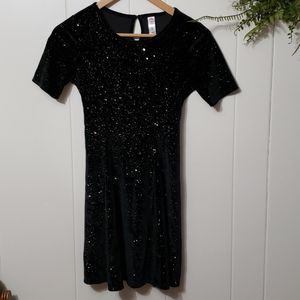 Justice Dress Girls Black Velour with Gold Sparkle Glam Witchy Whimsigoth EUC